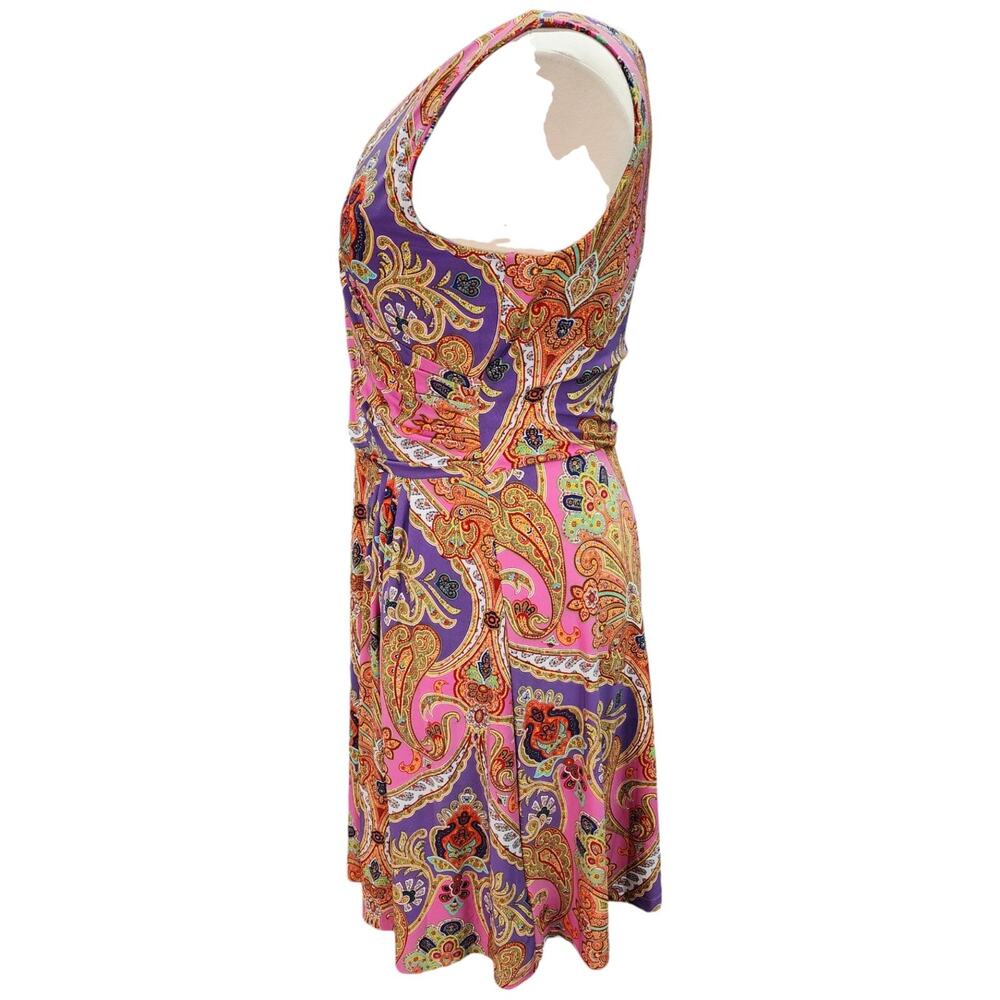 Lauren Ralph Lauren Dress Women’s Large Pink Purple Paisley Faux Wrap Stretch - Picture 8 of 16